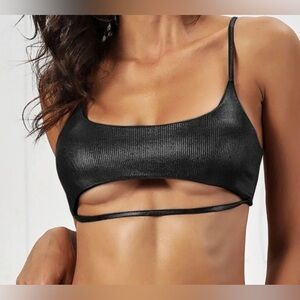 OH POLLY Metallic Skimpy Strappy Swim Top Bikini in Black Size Small